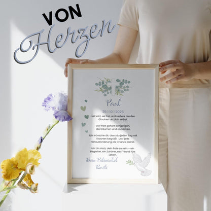 Personalisierter Patenbrief | Geschenk zur Taufe | Tauferinnerung (ohne Rahmen)