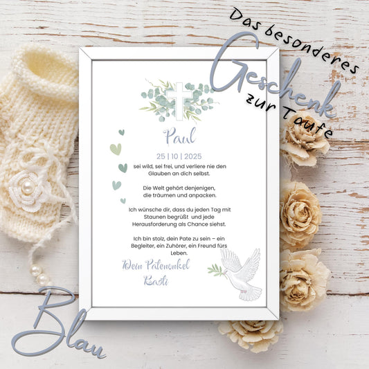Personalisierter Patenbrief | Geschenk zur Taufe | Tauferinnerung (ohne Rahmen)