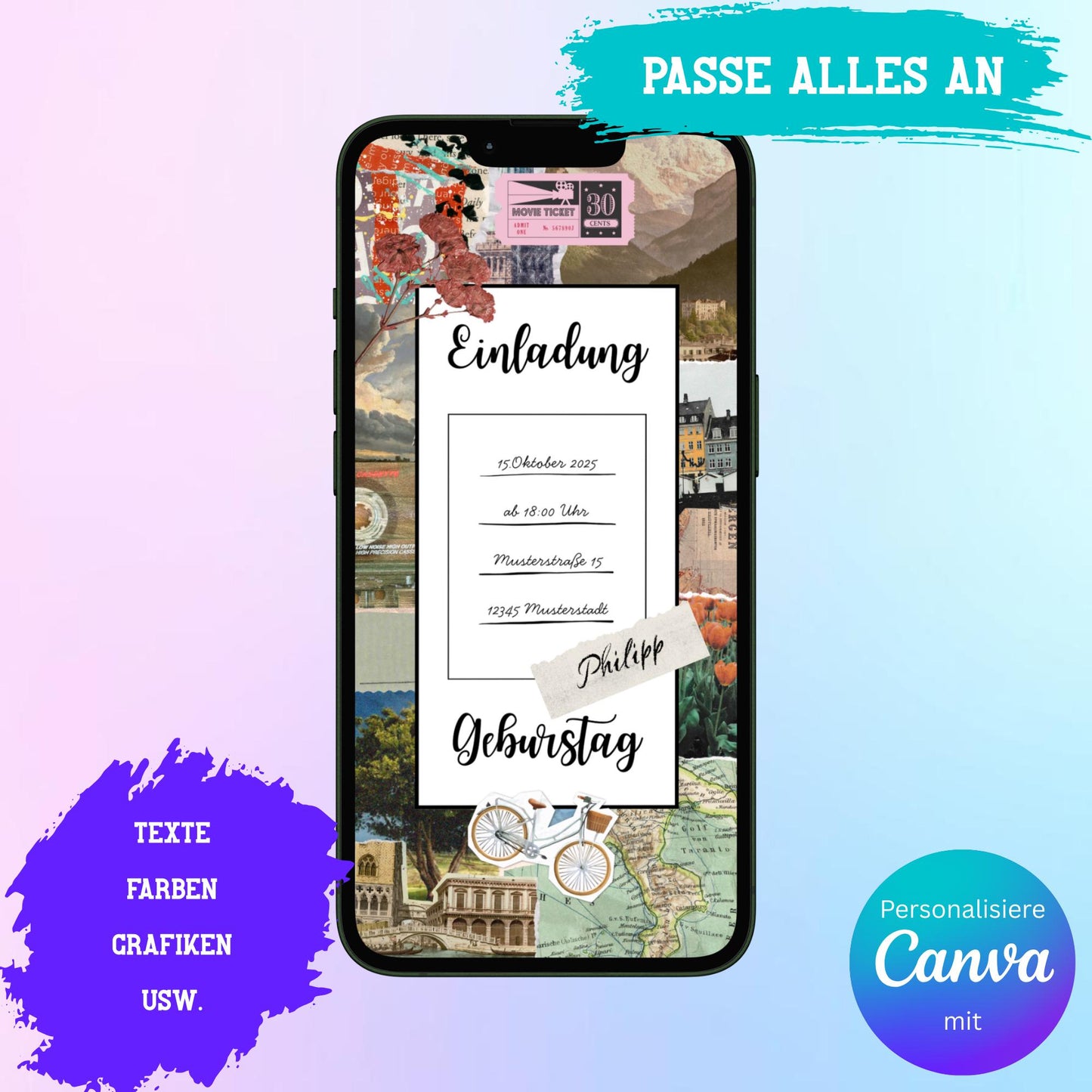 Digitale Einladung zum Geburtstag Video | Personalisierbare Einladung | Verschicke per E-Mail, WhatsApp, etc.