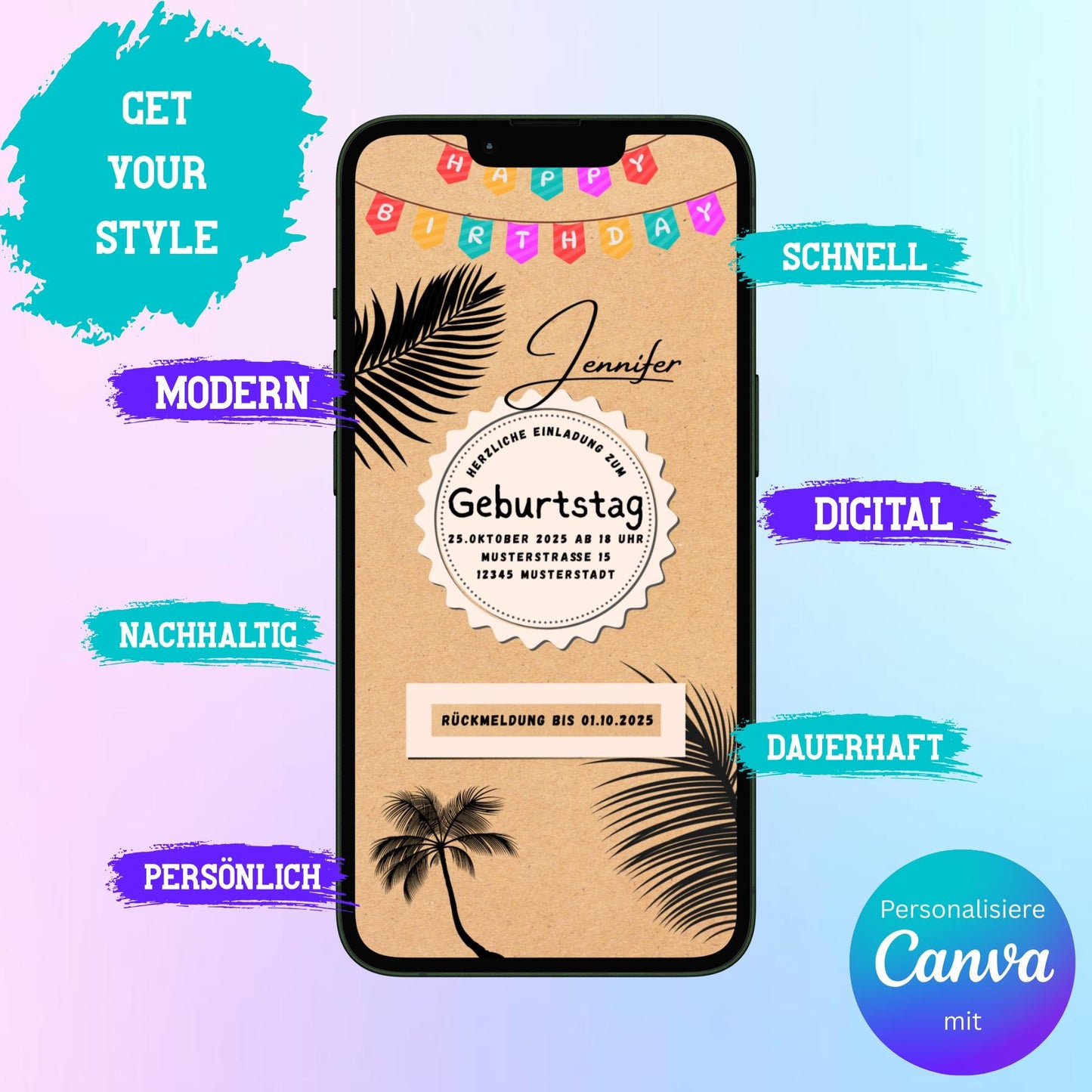 Digitale Einladung zum Geburtstag Video | Personalisierbare Einladung | Verschicke per E-Mail, WhatsApp, etc.