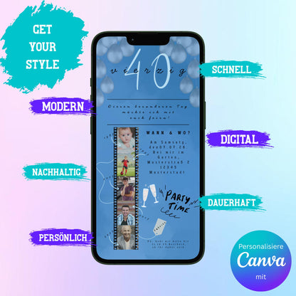 Digitale Einladung zum Geburtstag Video | Personalisierbare Einladung | Verschicke per E-Mail, WhatsApp, etc.