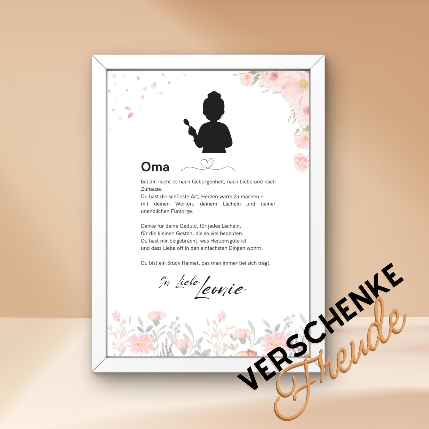 Brief an Oma | Liebevoller Brief, Geschenk für Oma, Omageschenk, Dankeschön mit Herz (ohne Rahmen)