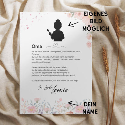 Brief an Oma | Liebevoller Brief, Geschenk für Oma, Omageschenk, Dankeschön mit Herz (ohne Rahmen)