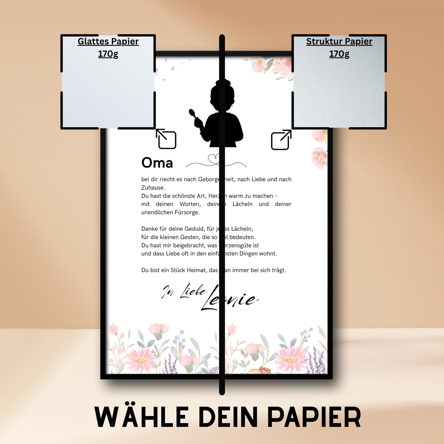 Brief an Oma | Liebevoller Brief, Geschenk für Oma, Omageschenk, Dankeschön mit Herz (ohne Rahmen)