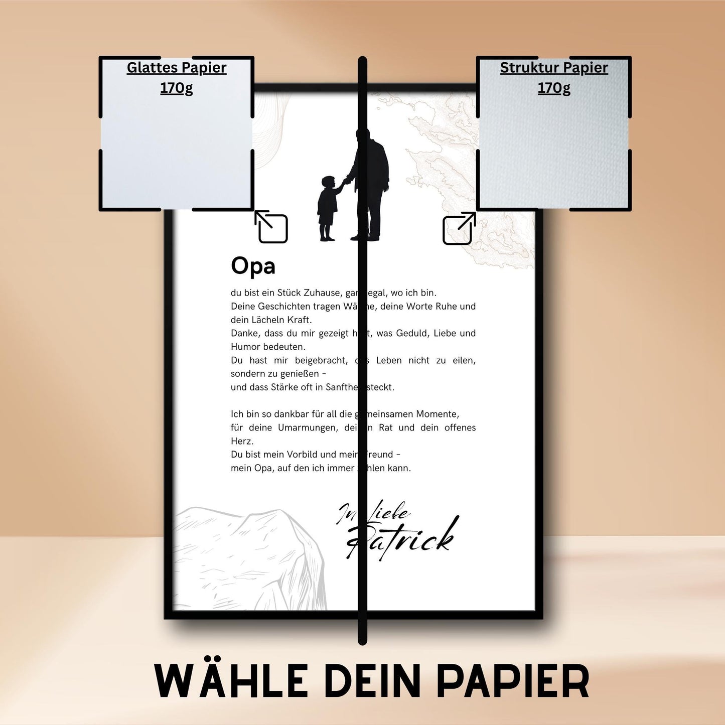 Brief an Opa | Liebevoller Brief, Geschenk für Opa, Opageschenk, Dankeschön mit Herz (ohne Rahmen)