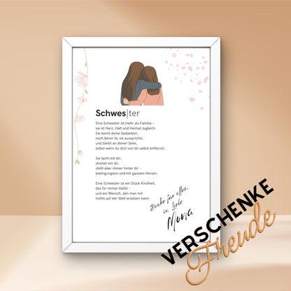 Brief an Schwester | Liebevoller Brief, Geschenk für Schwester, Dankeschön mit Herz (ohne Rahmen)