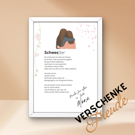 Brief an Schwester | Liebevoller Brief, Geschenk für Schwester, Dankeschön mit Herz (ohne Rahmen)