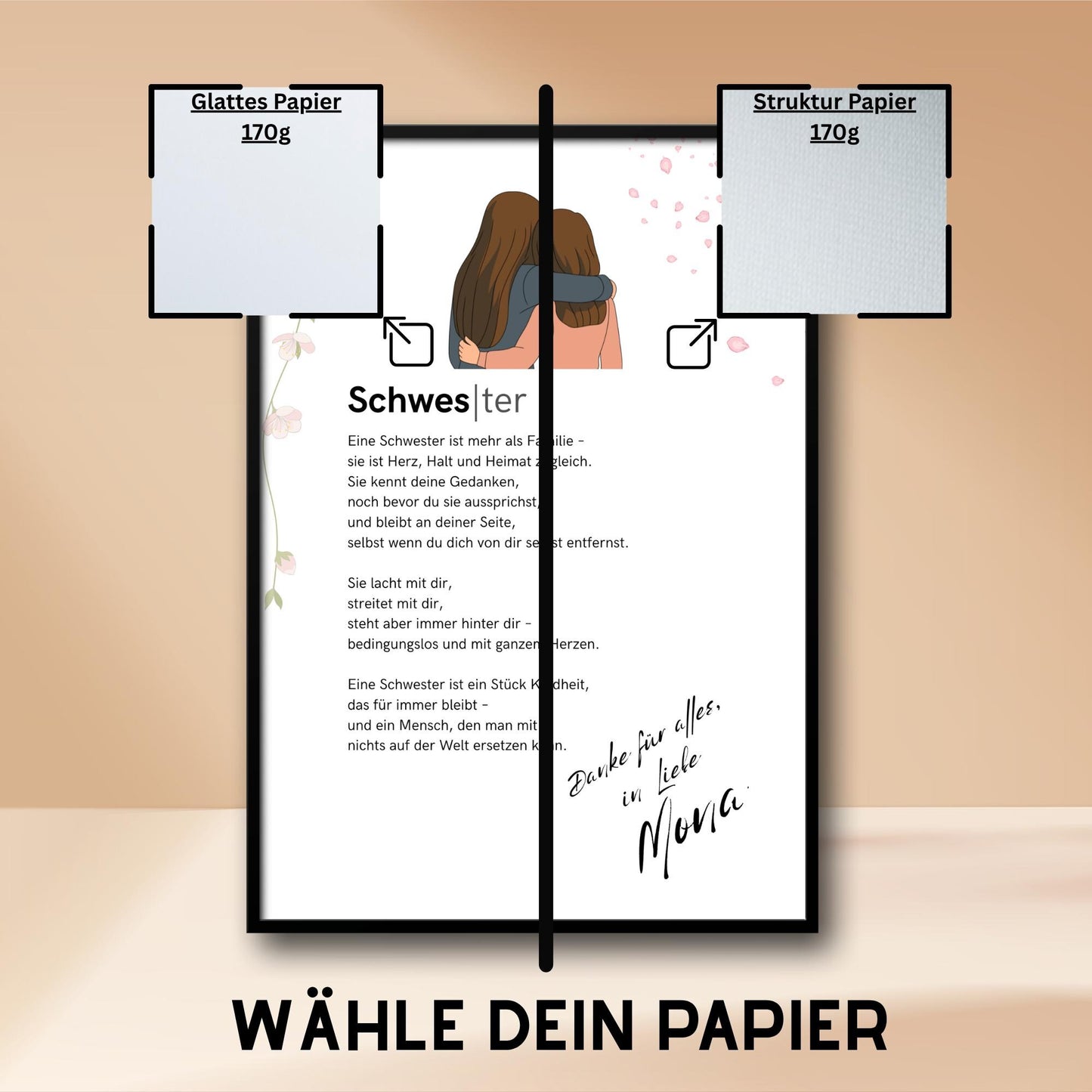 Brief an Schwester | Liebevoller Brief, Geschenk für Schwester, Dankeschön mit Herz (ohne Rahmen)