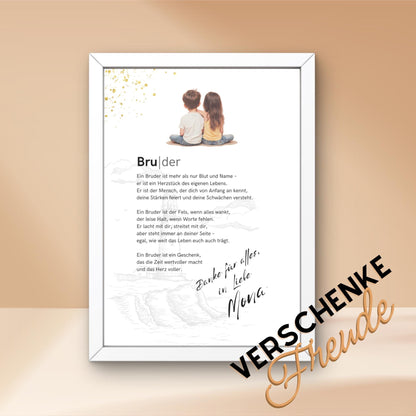 Brief an Bruder | Liebevolle Botschaft, Geschwisterbrief, Geschenk für Bruder (ohne Rahmen)