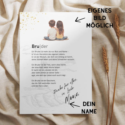 Brief an Bruder | Liebevolle Botschaft, Geschwisterbrief, Geschenk für Bruder (ohne Rahmen)
