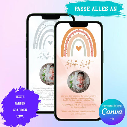 Digitale Verkündung zur Geburt | Personalisierbare Verkündung | Verschicke per E-Mail, WhatsApp, etc.