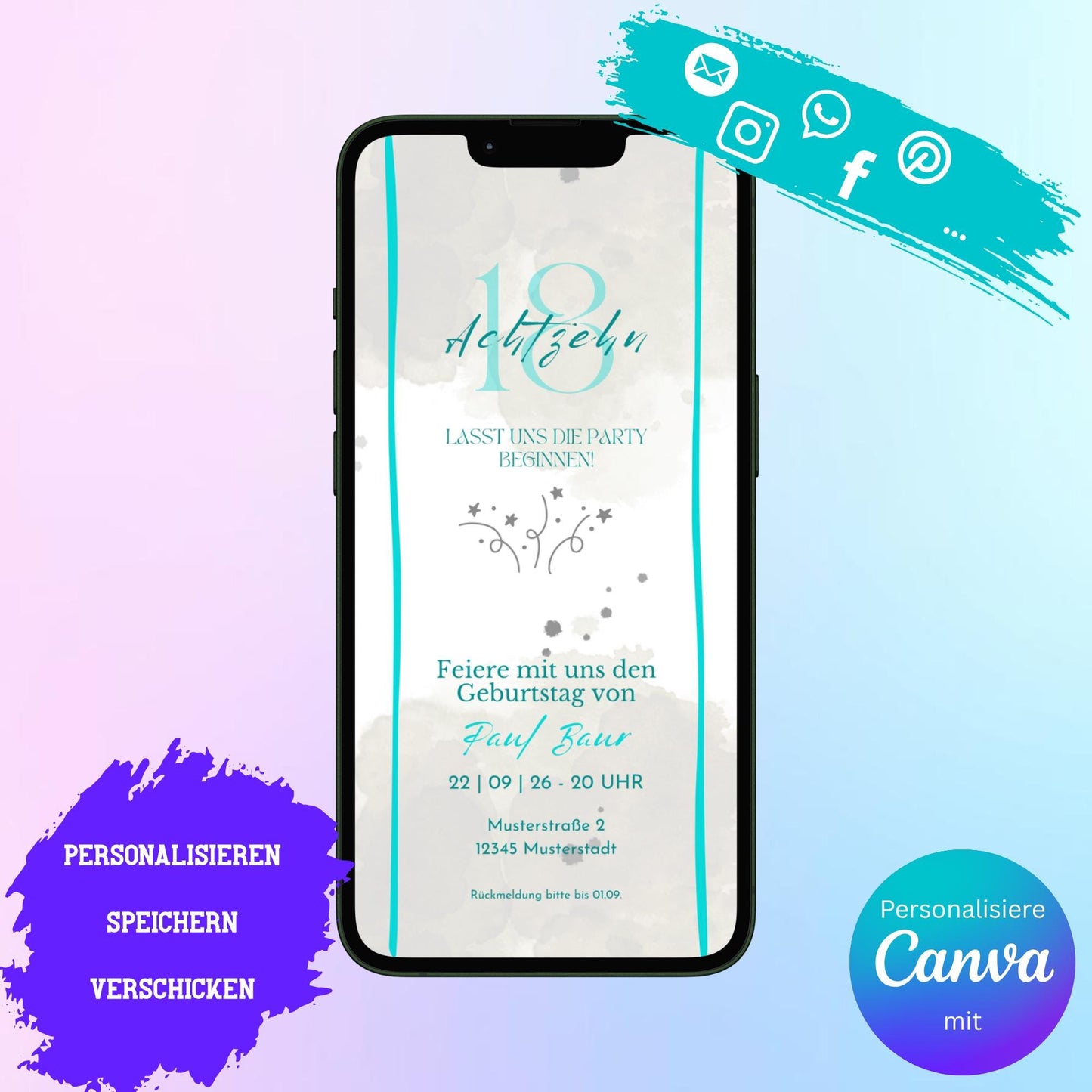 Digitale Einladung zum Geburtstag Video | Personalisierbare Einladung | Verschicke per E-Mail, WhatsApp, etc.