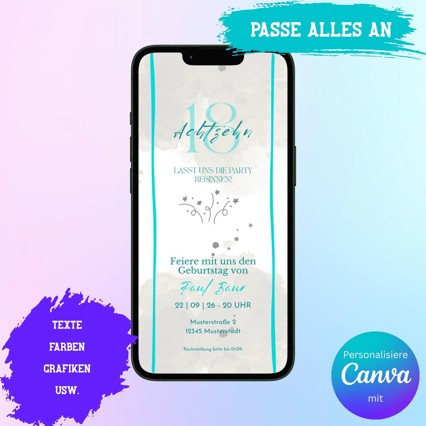 Digitale Einladung zum Geburtstag Video | Personalisierbare Einladung | Verschicke per E-Mail, WhatsApp, etc.