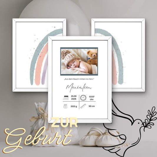 Personalisiertes Bild zur Geburt | Geschenk zur Geburt | Geburtserinnerung (ohne Rahmen)