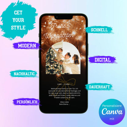 Digitale Grußkarte zu Weihnachten | Personalisierbare Grußkarte| Verschicke per E-Mail, WhatsApp, etc.