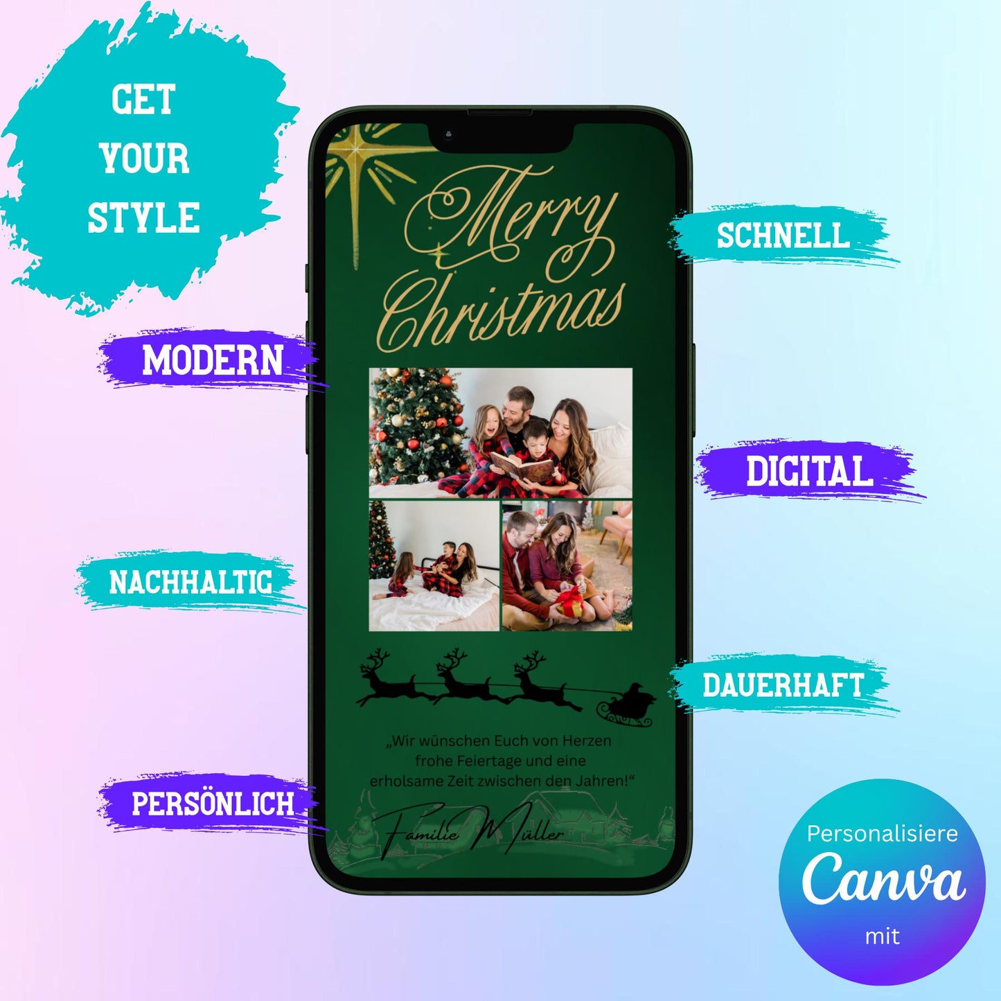 Digitale Grußkarte zu Weihnachten | Personalisierbare Grußkarte| Verschicke per E-Mail, WhatsApp, etc.