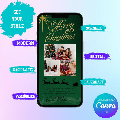 Digitale Grußkarte zu Weihnachten | Personalisierbare Grußkarte| Verschicke per E-Mail, WhatsApp, etc.