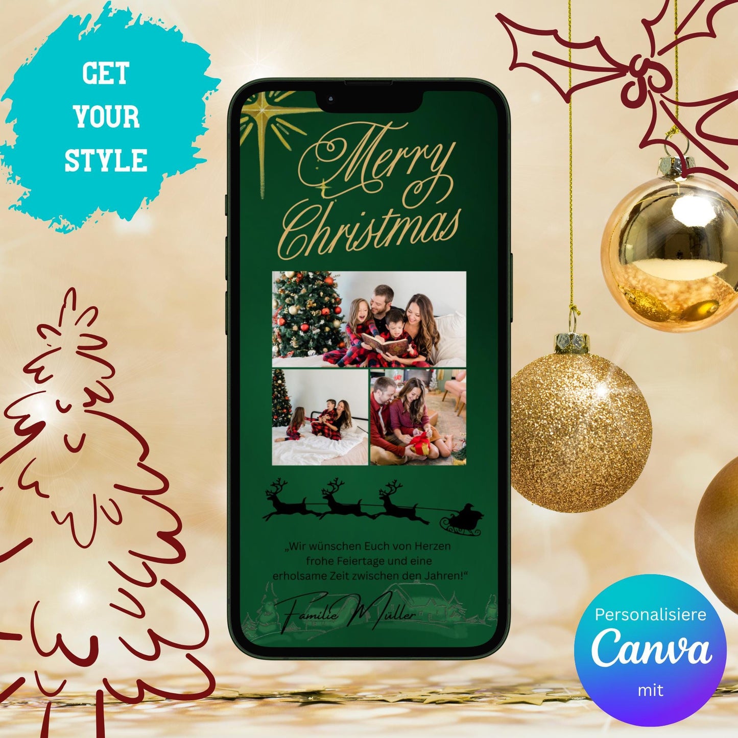 Digitale Grußkarte zu Weihnachten | Personalisierbare Grußkarte| Verschicke per E-Mail, WhatsApp, etc.