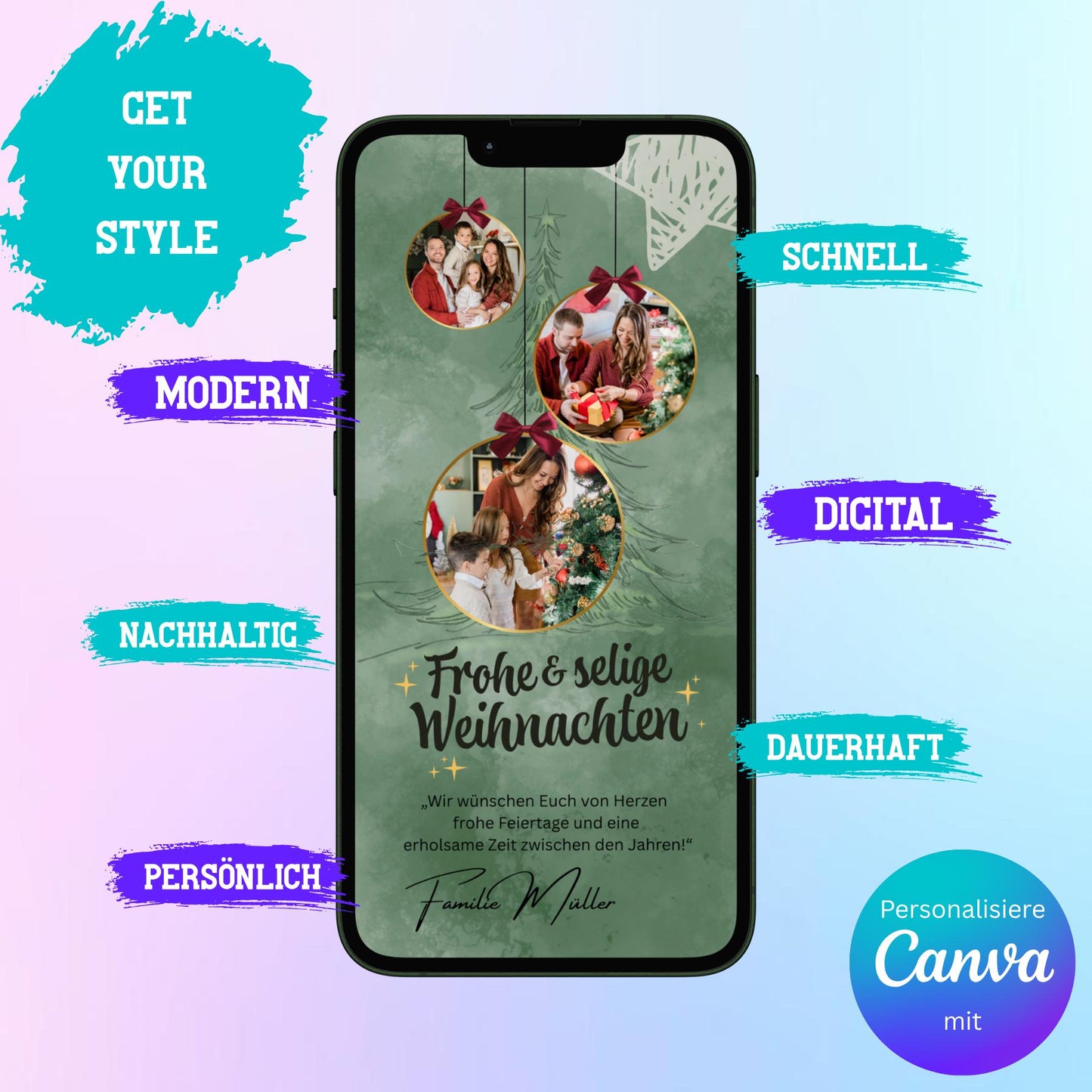 Digitale Grußkarte zu Weihnachten | Personalisierbare Grußkarte| Verschicke per E-Mail, WhatsApp, etc.