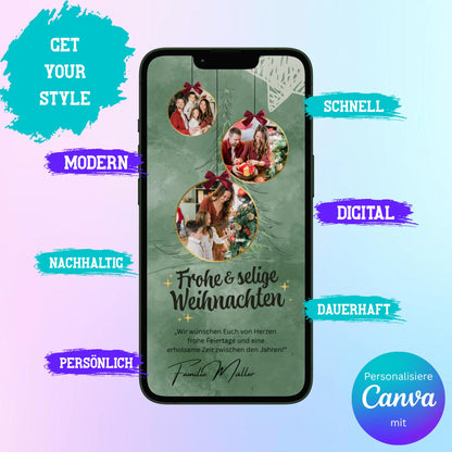 Digitale Grußkarte zu Weihnachten | Personalisierbare Grußkarte| Verschicke per E-Mail, WhatsApp, etc.