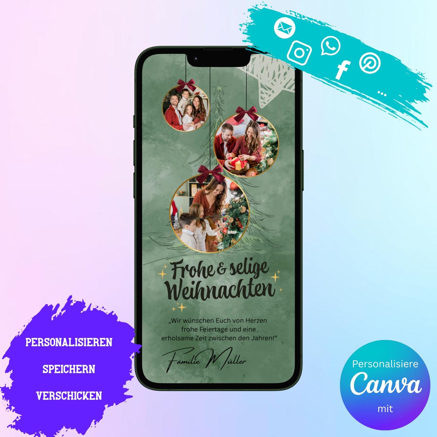 Digitale Grußkarte zu Weihnachten | Personalisierbare Grußkarte| Verschicke per E-Mail, WhatsApp, etc.