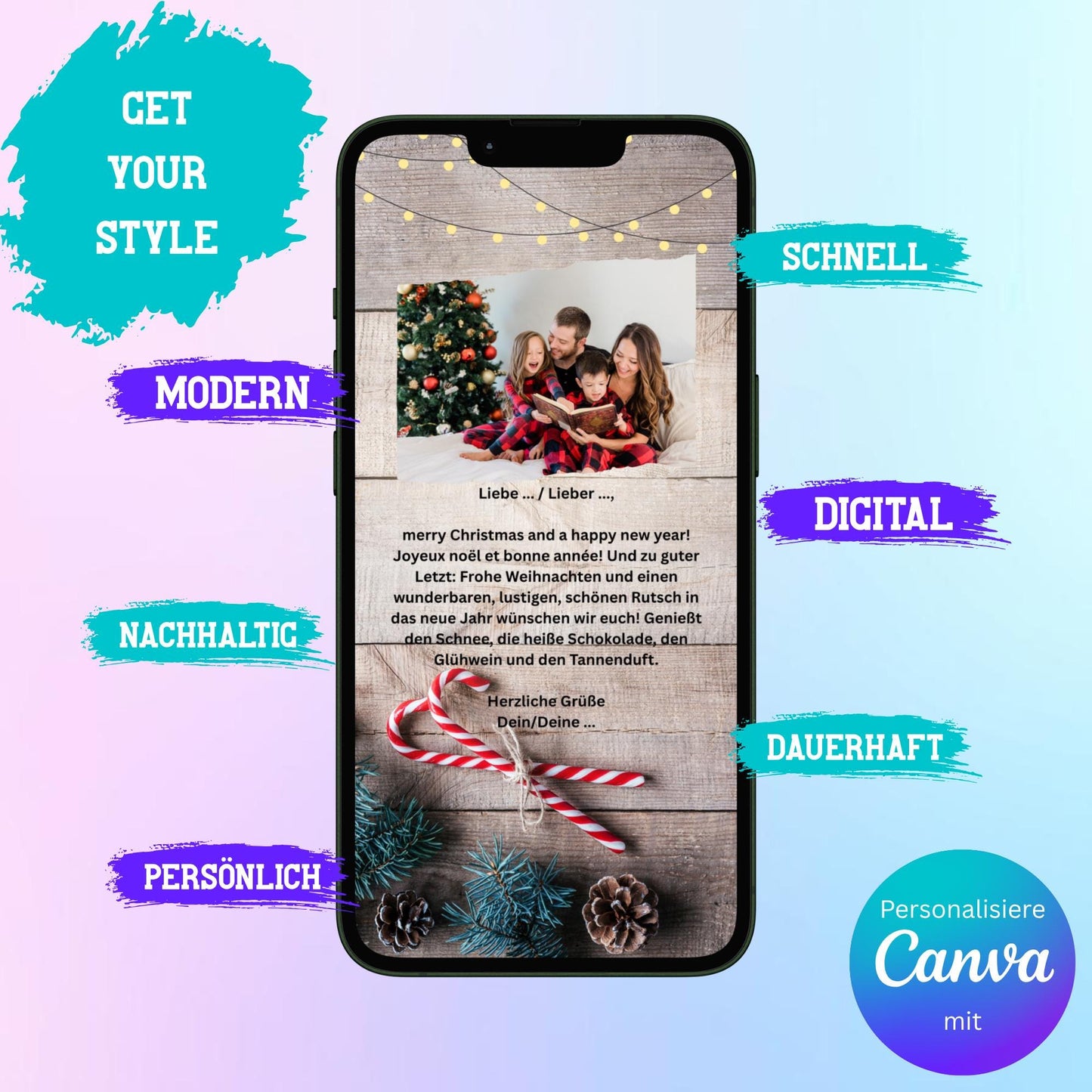 Digitale Grußkarte zu Weihnachten | Personalisierbare Grußkarte| Verschicke per E-Mail, WhatsApp, etc.