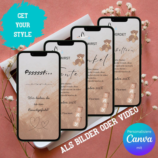 Digitale Schwangerschaftsverkündung | Baby-News Reveal | Personalisiert | Überraschung für Familie & Freunde | Sofort-Download