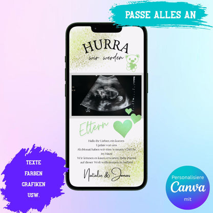 Digitale Schwangerschaftsverkündung | Baby-News Reveal | Personalisiert | Überraschung für Familie & Freunde | Sofort-Download