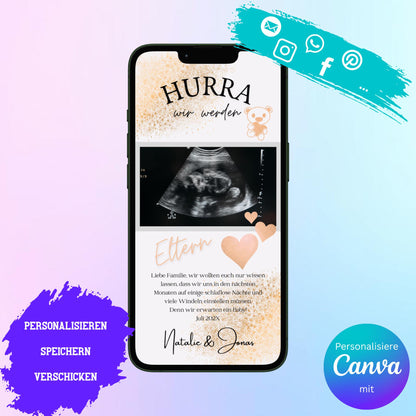 Digitale Schwangerschaftsverkündung | Baby-News Reveal | Personalisiert | Überraschung für Familie & Freunde | Sofort-Download