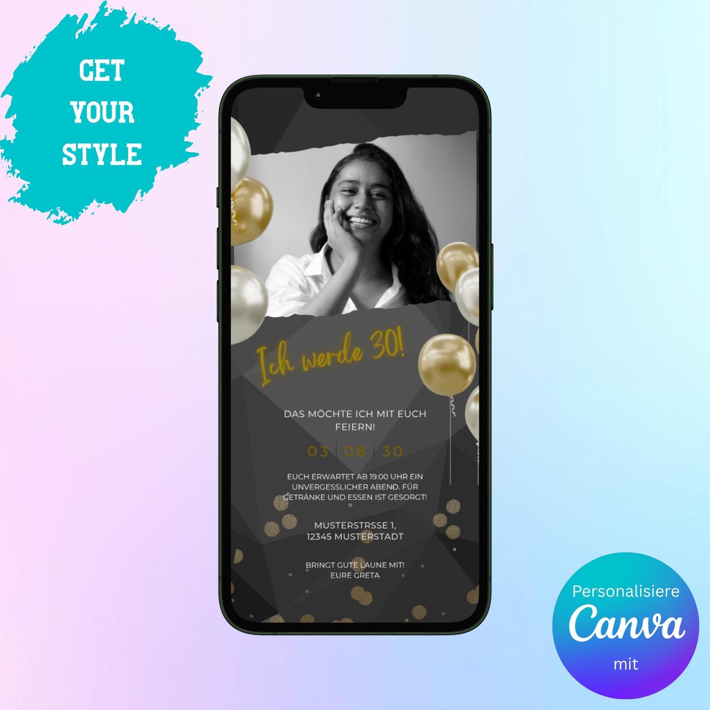 Digitale Einladung zum Geburtstag Video | Personalisierbare Einladung | Verschicke per E-Mail, WhatsApp, etc.