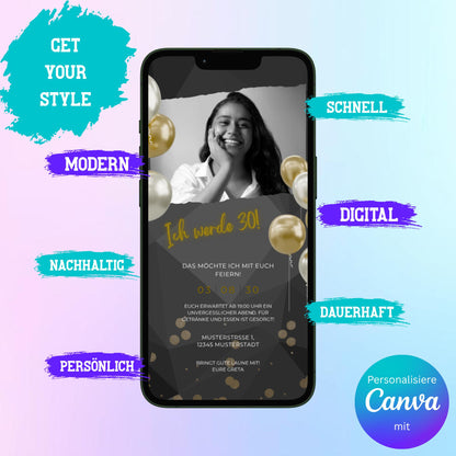 Digitale Einladung zum Geburtstag Video | Personalisierbare Einladung | Verschicke per E-Mail, WhatsApp, etc.