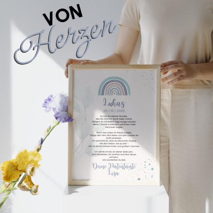 Personalisierter Patenbrief | Geschenk zur Taufe | Tauferinnerung (ohne Rahmen)
