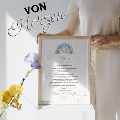Personalisierter Patenbrief | Geschenk zur Taufe | Tauferinnerung (ohne Rahmen)