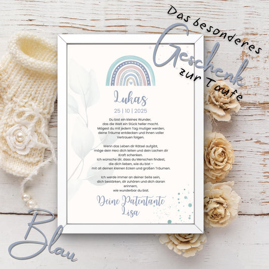 Personalisierter Patenbrief | Geschenk zur Taufe | Tauferinnerung (ohne Rahmen)