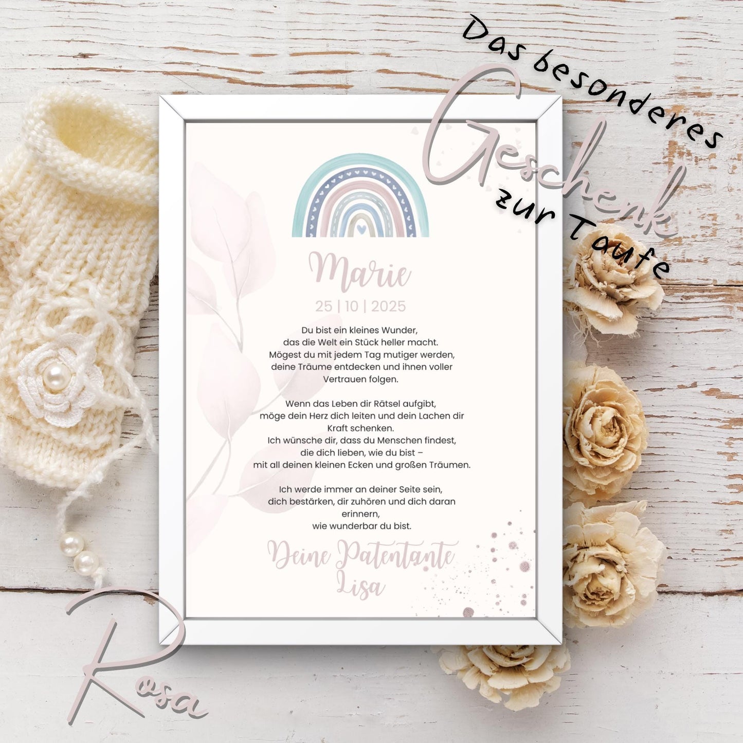 Personalisierter Patenbrief | Geschenk zur Taufe | Tauferinnerung (ohne Rahmen)