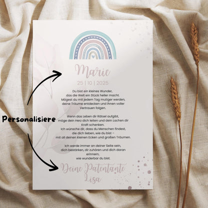Personalisierter Patenbrief | Geschenk zur Taufe | Tauferinnerung (ohne Rahmen)