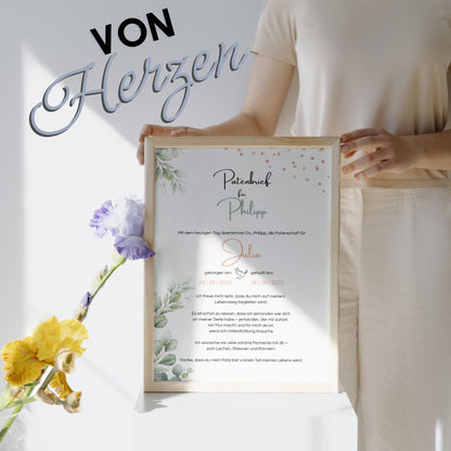 Personalisierter Patenbrief | Geschenk zur Taufe | Tauferinnerung (ohne Rahmen)