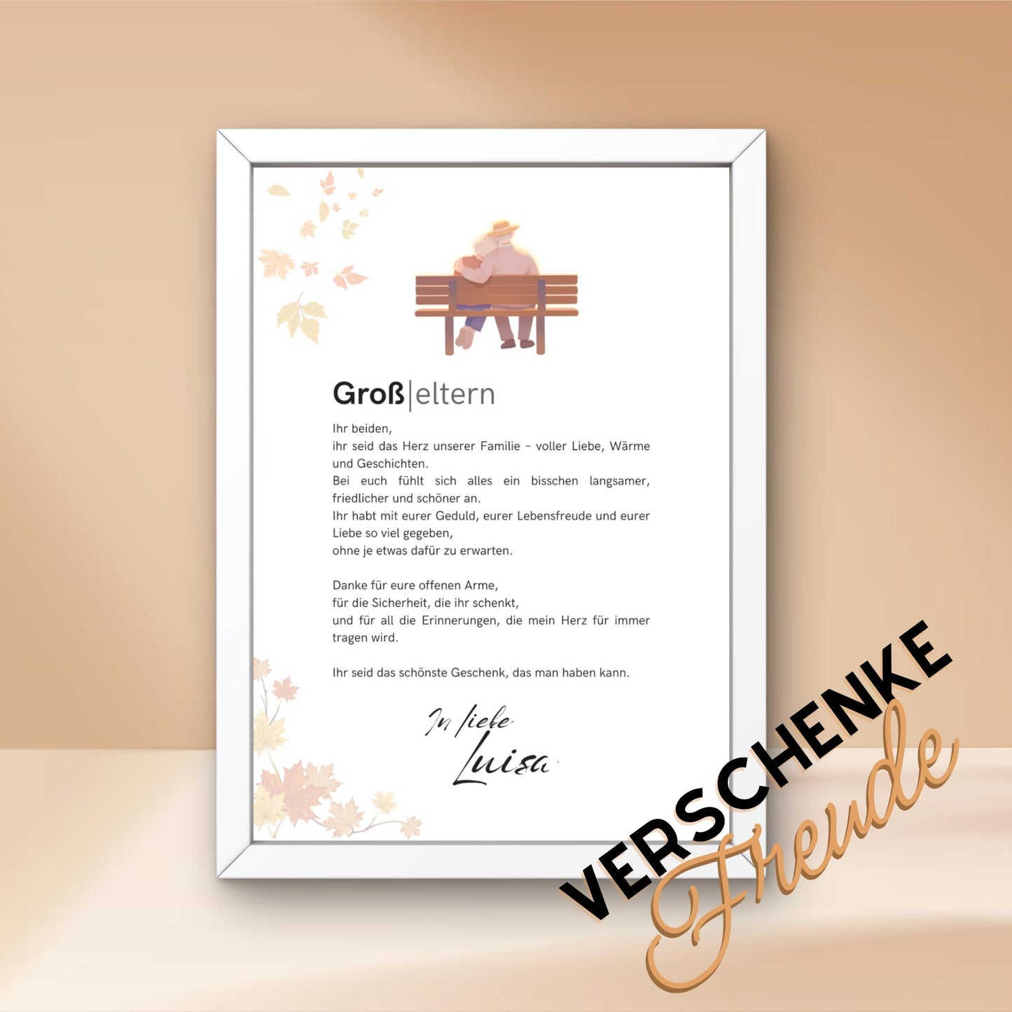 Brief an Großeltern | Liebevoller Brief, Geschenk für Oma und Opa, Dankeschön mit Herz (ohne Rahmen)