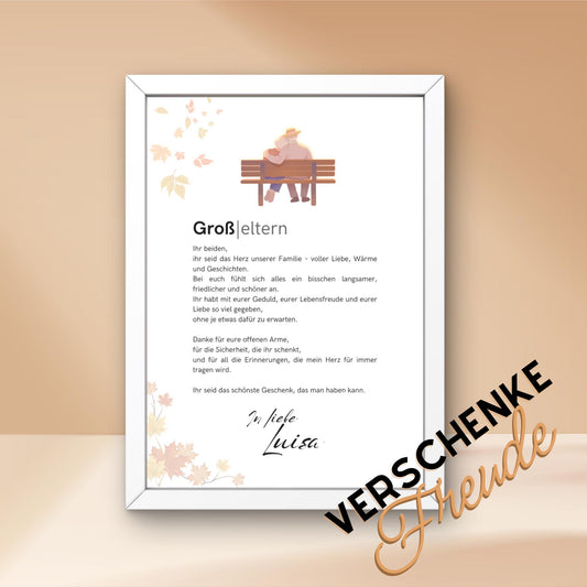 Brief an Großeltern | Liebevoller Brief, Geschenk für Oma und Opa, Dankeschön mit Herz (ohne Rahmen)