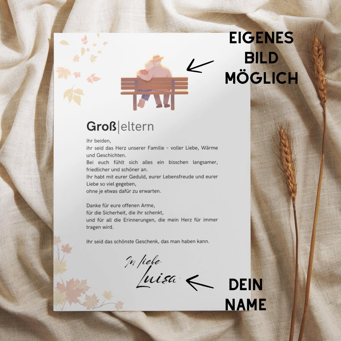 Brief an Großeltern | Liebevoller Brief, Geschenk für Oma und Opa, Dankeschön mit Herz (ohne Rahmen)