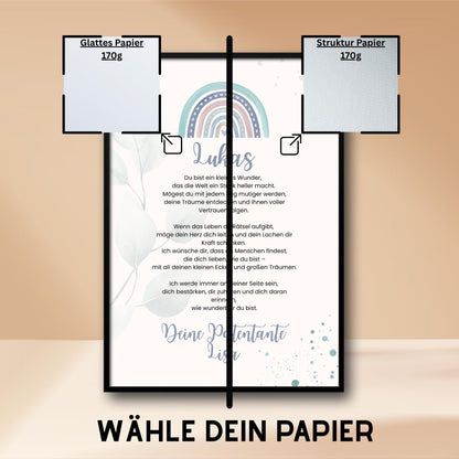 Personalisierter Patenbrief | Geschenk zur Taufe | Tauferinnerung (ohne Rahmen)