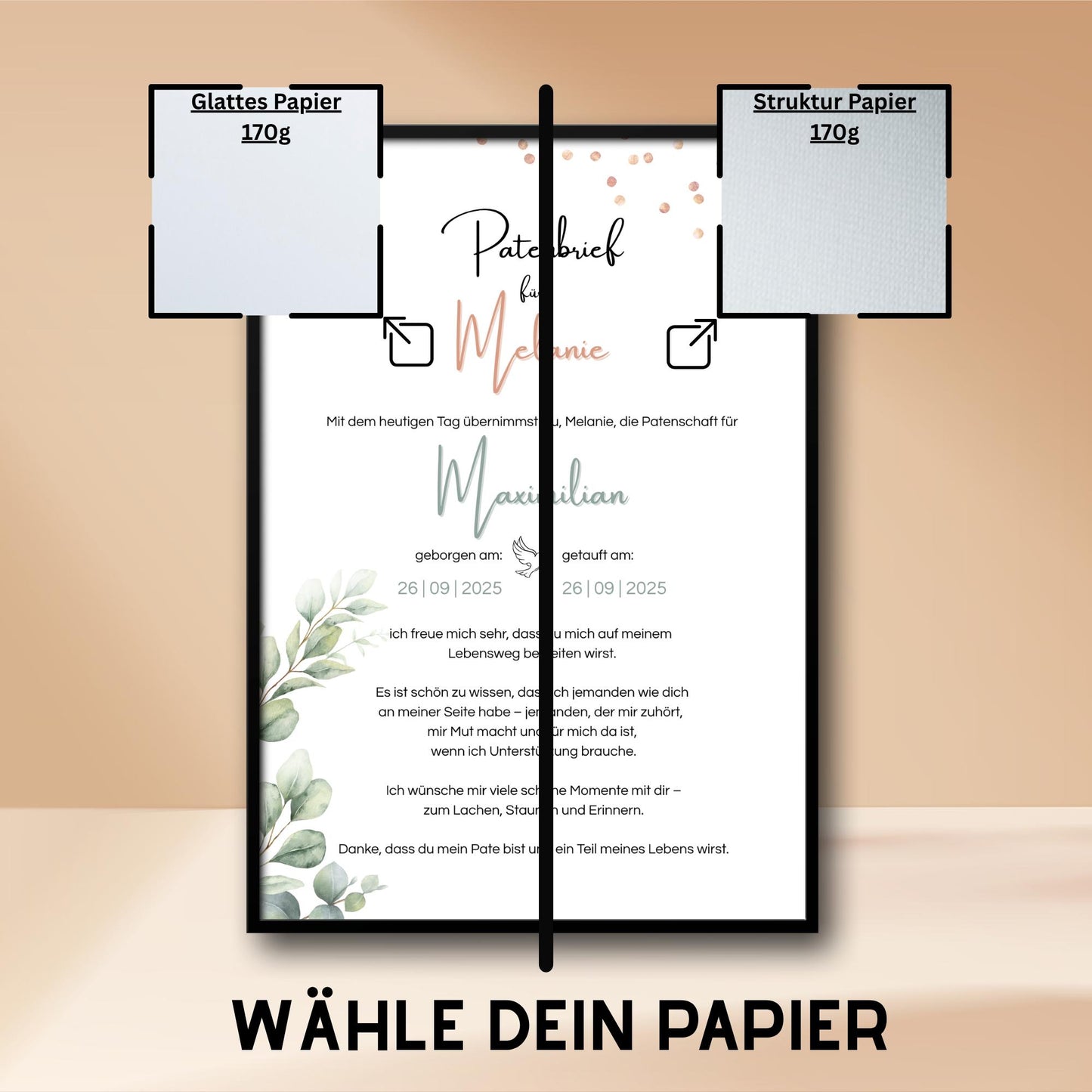 Personalisierter Patenbrief | Geschenk zur Taufe | Tauferinnerung (ohne Rahmen)