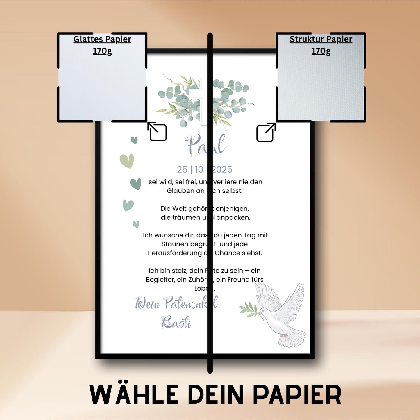 Personalisierter Patenbrief | Geschenk zur Taufe | Tauferinnerung (ohne Rahmen)