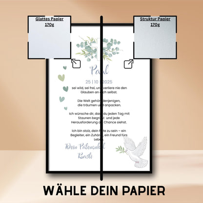 Personalisierter Patenbrief | Geschenk zur Taufe | Tauferinnerung (ohne Rahmen)