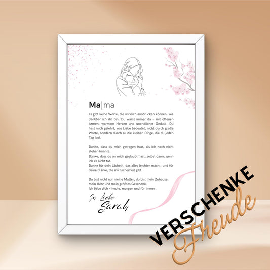 Brief an Mama | Liebevoller Brief, Geschenk für Mama, Mamageschenk (ohne Rahmen)