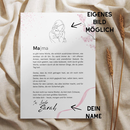 Brief an Mama | Liebevoller Brief, Geschenk für Mama, Mamageschenk (ohne Rahmen)