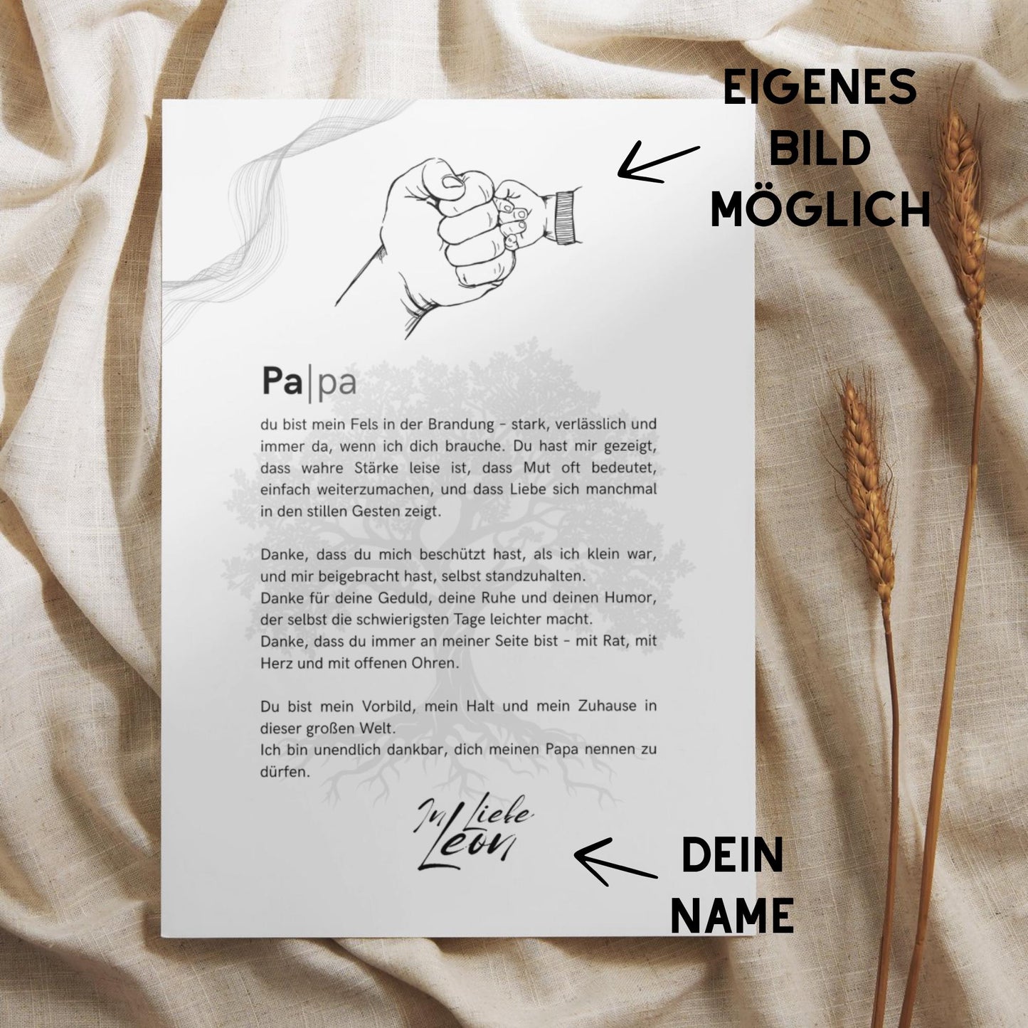 Brief an Papa | Liebevoller Brief, Geschenk für Papa, Papageschenk (ohne Rahmen)