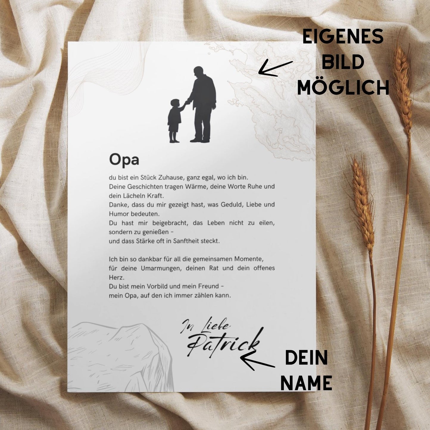 Brief an Opa | Liebevoller Brief, Geschenk für Opa, Opageschenk, Dankeschön mit Herz (ohne Rahmen)