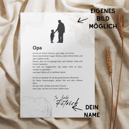 Brief an Opa | Liebevoller Brief, Geschenk für Opa, Opageschenk, Dankeschön mit Herz (ohne Rahmen)