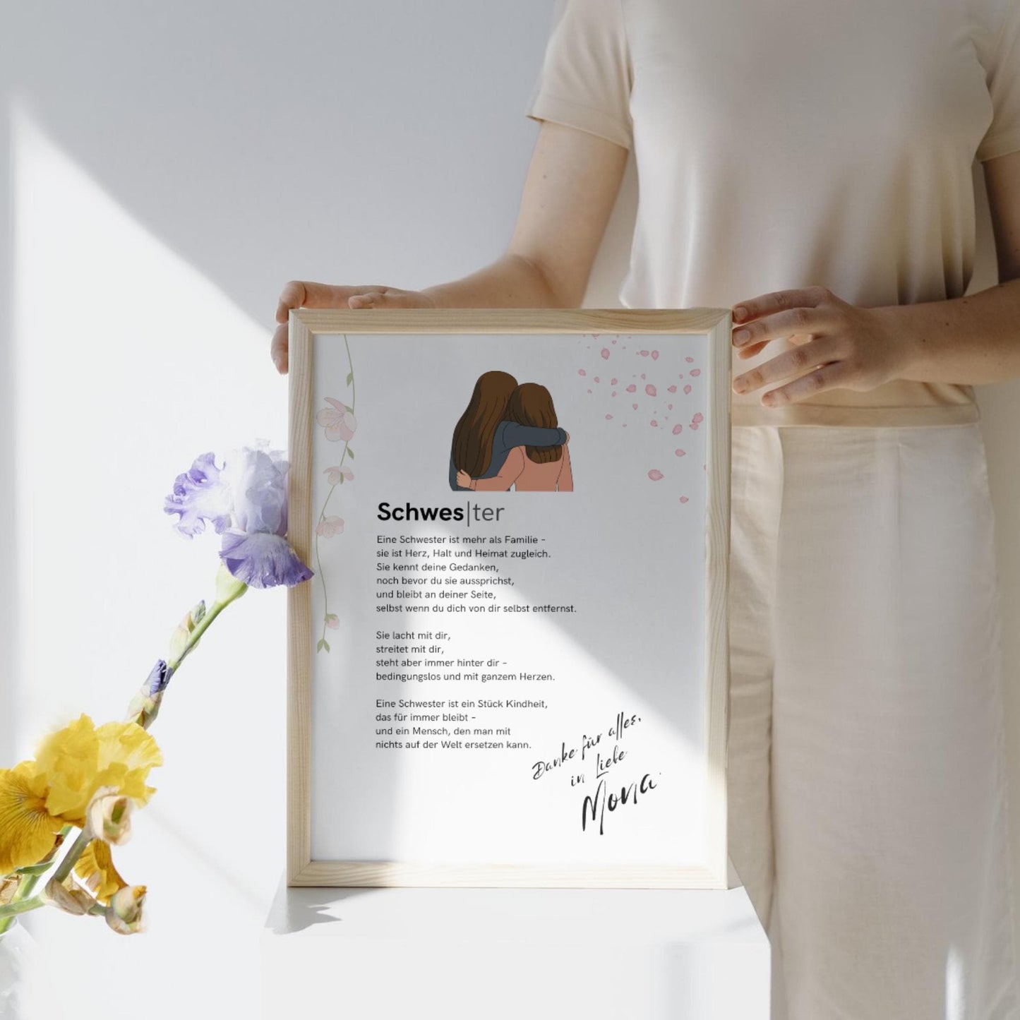 Brief an Schwester | Liebevoller Brief, Geschenk für Schwester, Dankeschön mit Herz (ohne Rahmen)